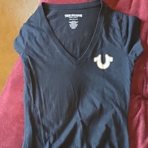 True Religion Black V-Neck Tee with Logo